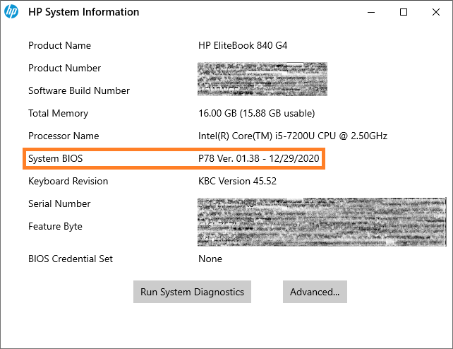 BIOS Information on HP